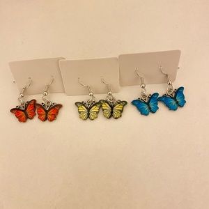 red blue and yellow butterfly earings